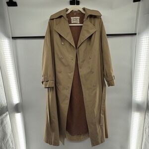 Vintage Schlampf's Elliott Bass Trench Coat Womens 8 Tan Belted Wool Lined